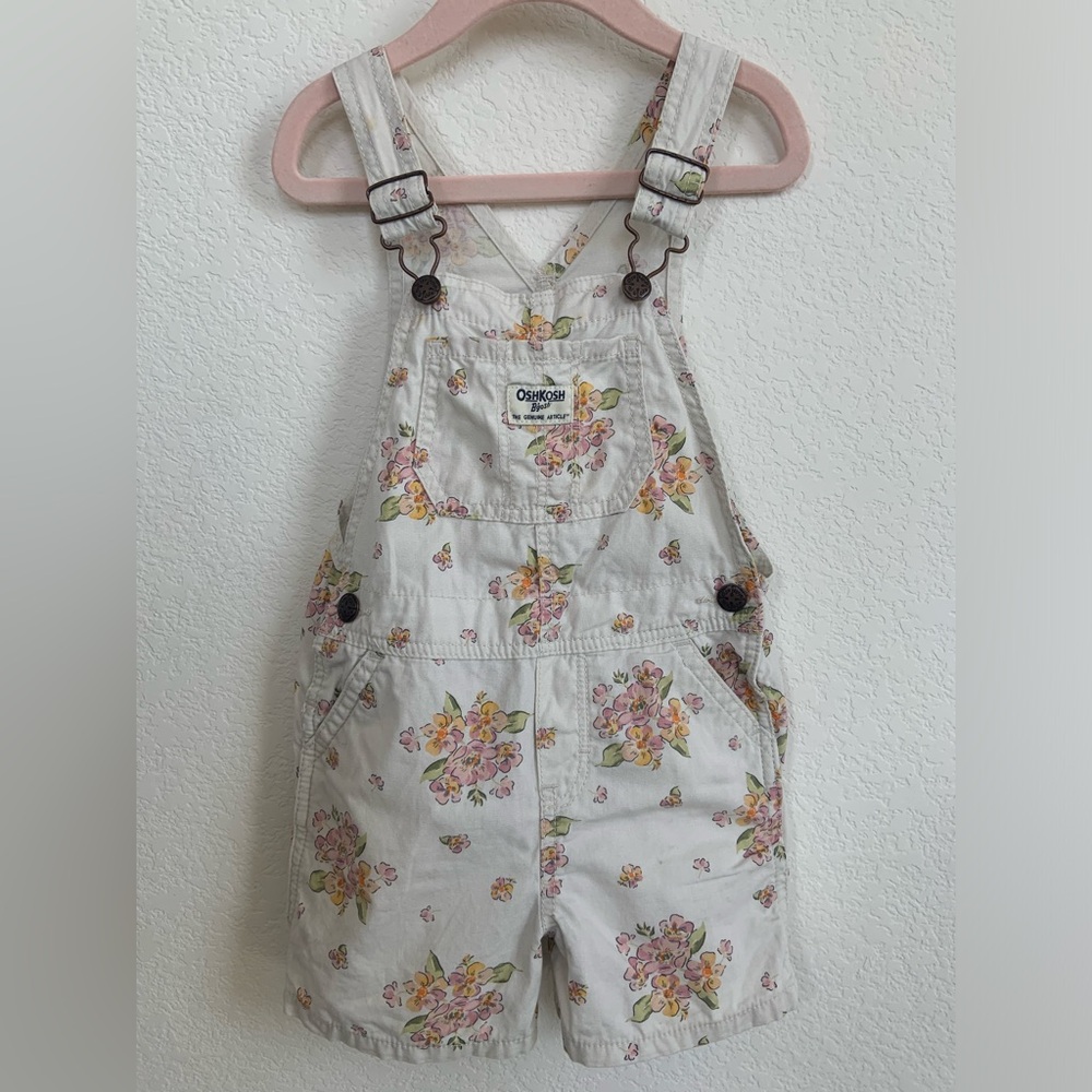 OshKosh B'gosh Cream Floral Girls' Shortall with Pink & Yellow Flowers